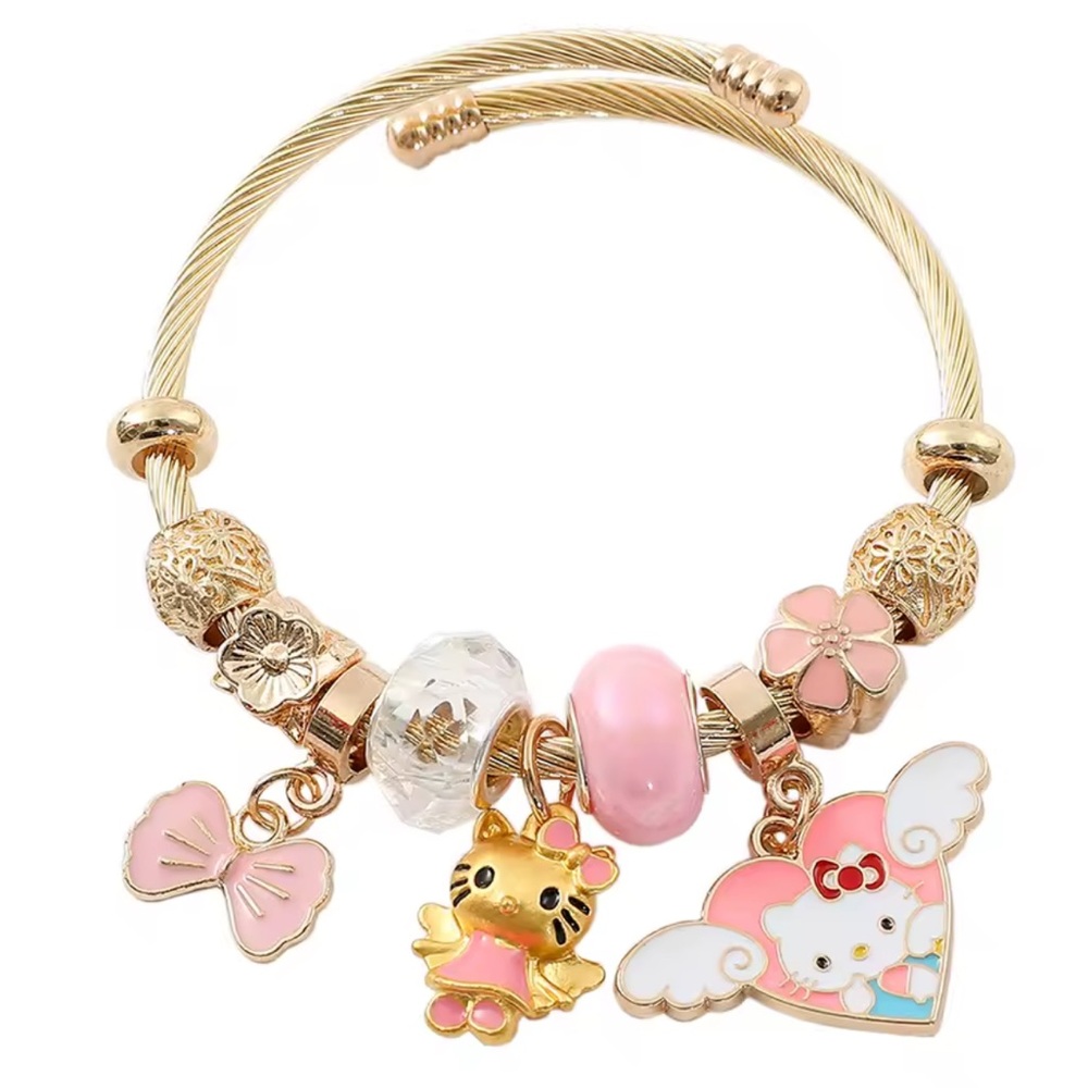 Hello Kitty Gold and Pink Jewelry Charm Bracelet